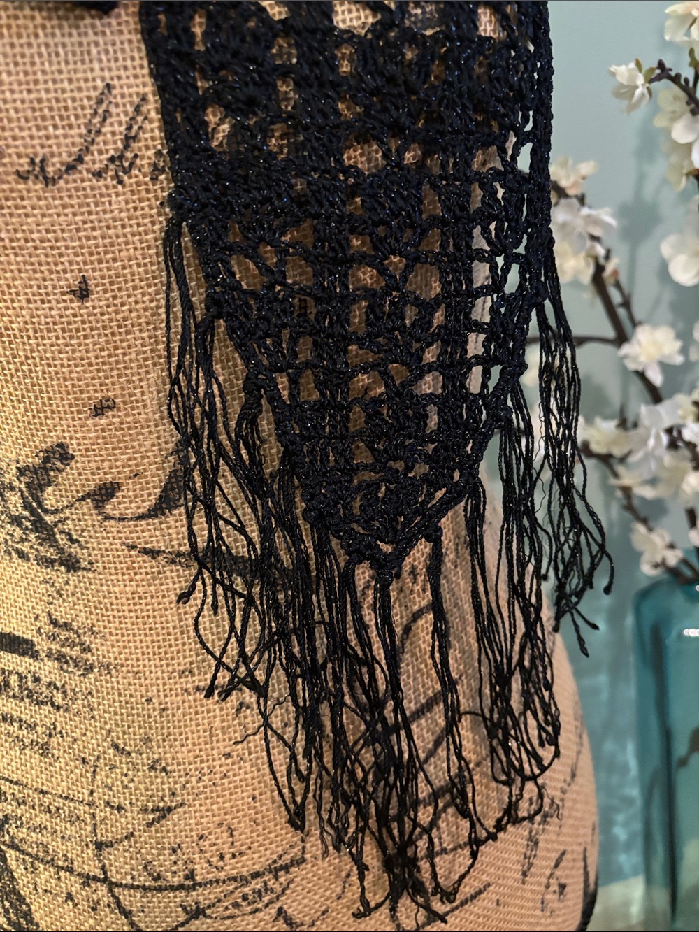New York & Company Crochet Knit Fringe Scarf/Belt - Picture 2 of 8